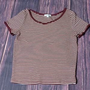 Charlotte Russe Striped Crop Top Burgundy White Small